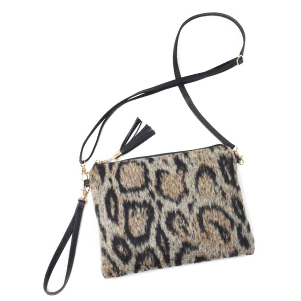 Leopard Crossbody Handbag with Tassel